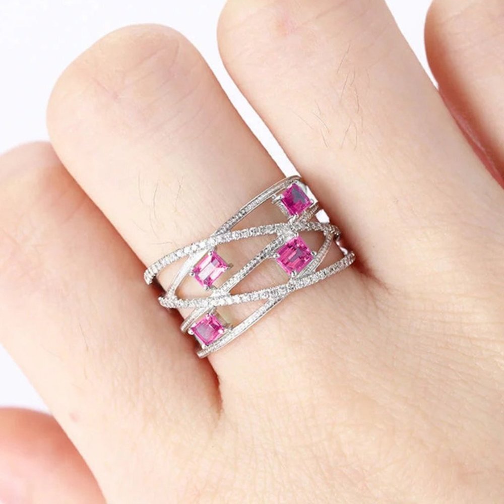 💍 Fashion Cross Multi Layer Romantic Gems Zircon Rings for Women EVGG1295